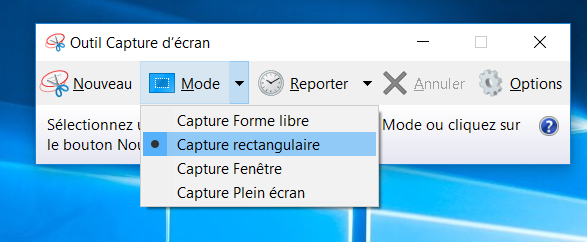 Personnaliser les paramètres dans l'outil Snippingtool