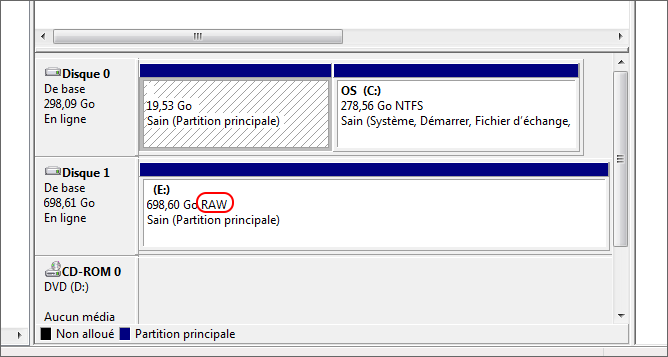 Disque dur en mode RAW