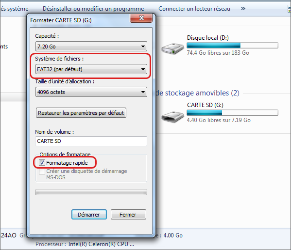 formater la carte SD