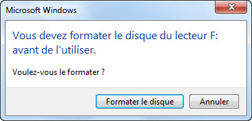 demander à formater le disque du lecteur