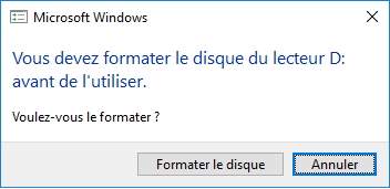 Demander à formater le disque dur