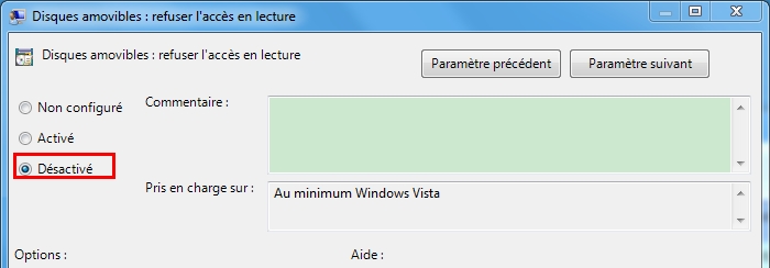 cochez la case désactiver