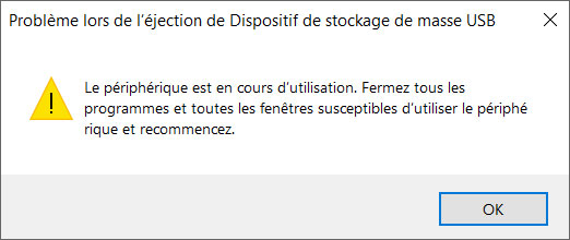 problème d'éjection de la clé USB