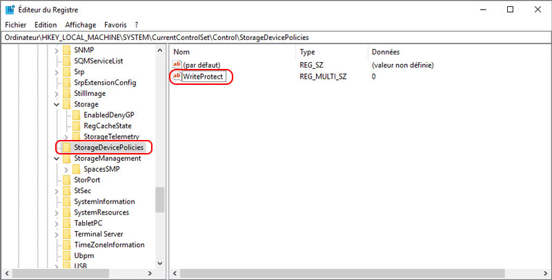 enlever la protection en écriture sur la carte SD dans l'éditeur du registre