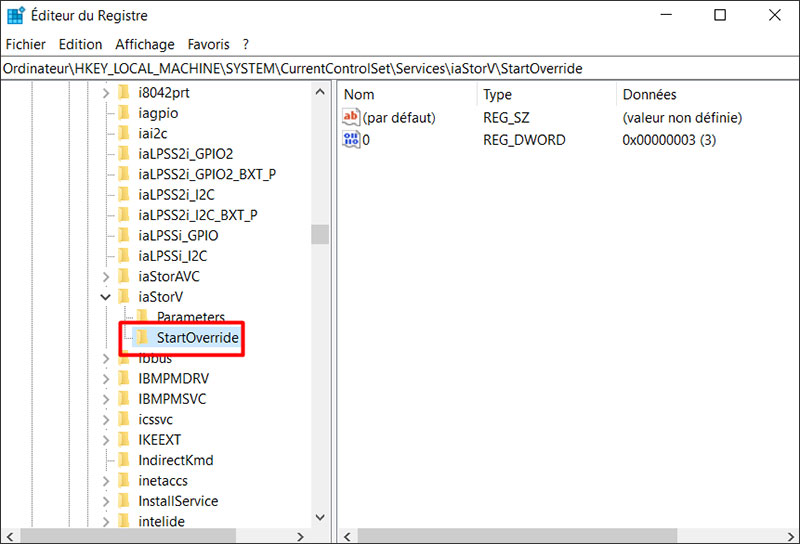 Supprimer startoverride sous iaStorV