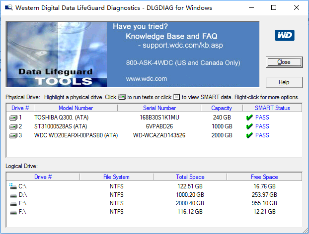 Version Windows de Data Lifeguard Diagnostic