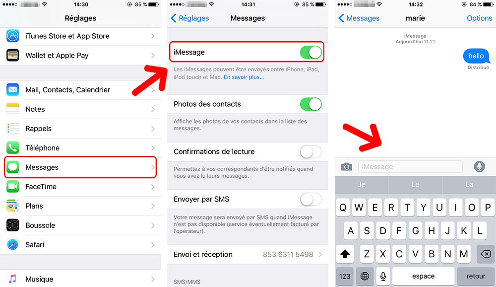 Étapes pour activer iMessage