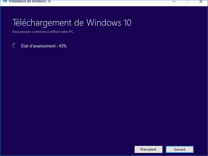  téléchargement des fichiers d'installation de Windows 10