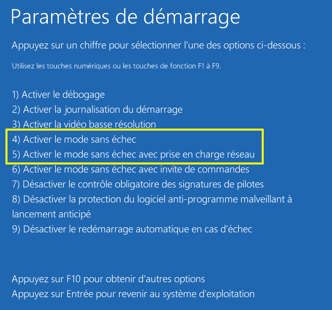 activer le mode sans echec win10