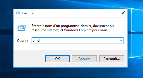 taper cmd dans la fenêtre Exécuter