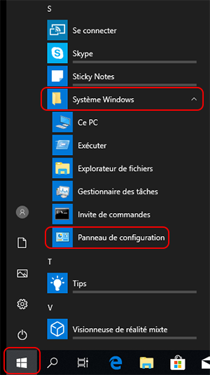 lancer le panneau de configuration