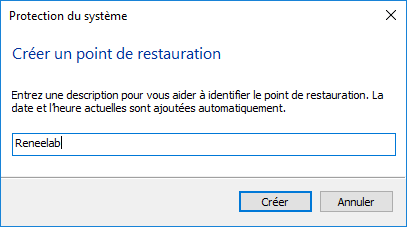 créer un nom du point de restauration