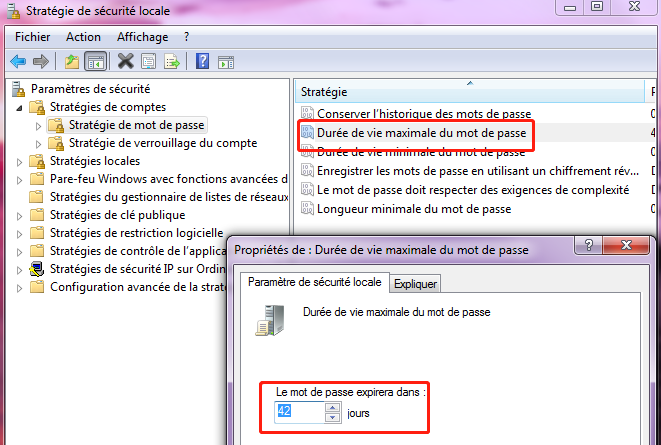 duree de vie maximale de mot de passe