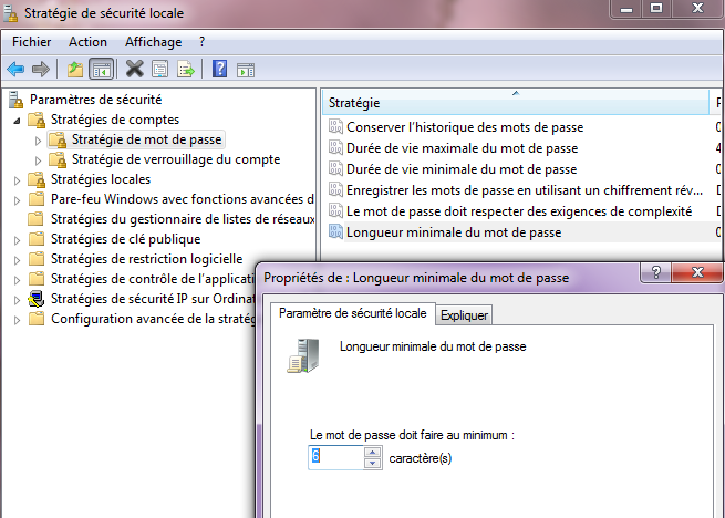 longeur minimale de mot de passe