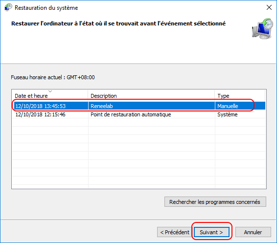 point de restauration de Windows