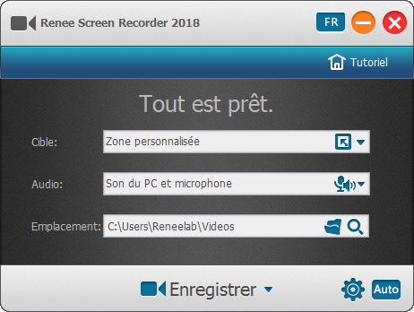 définir les paramètres pour l'enregistrement de l'écran