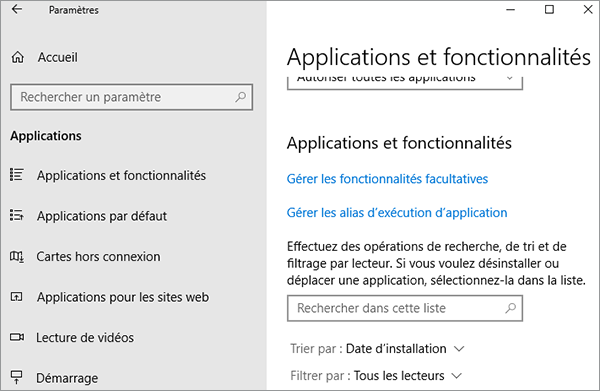 application et fonctionnalités