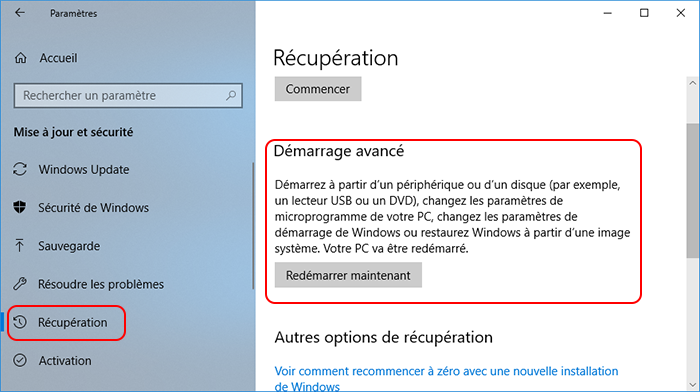 Activer le démarrage avancé