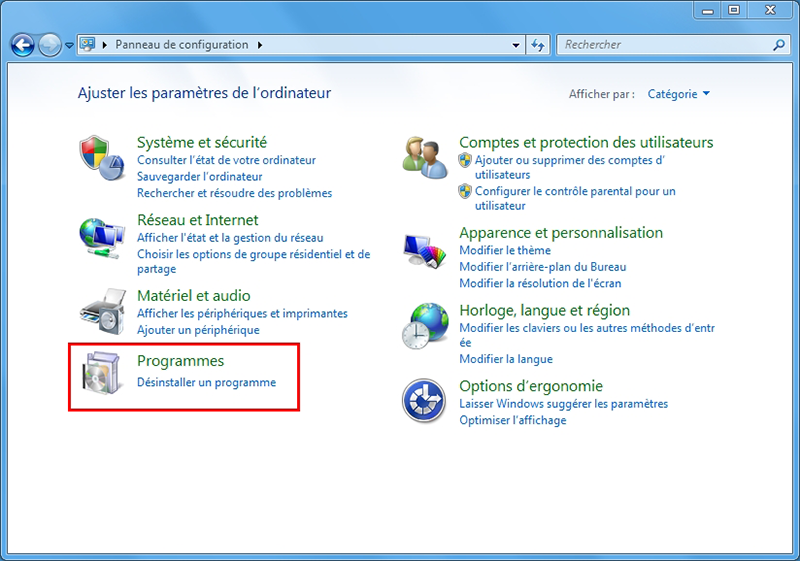 désinstaller les programmes sous Windows 7