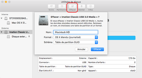 effacer le disque sur macbook