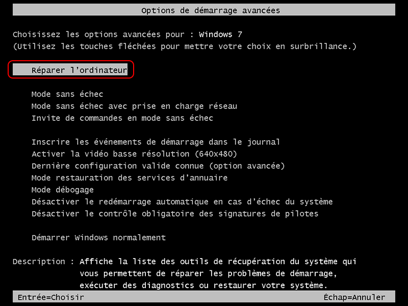 réparer démarrage Windows 7