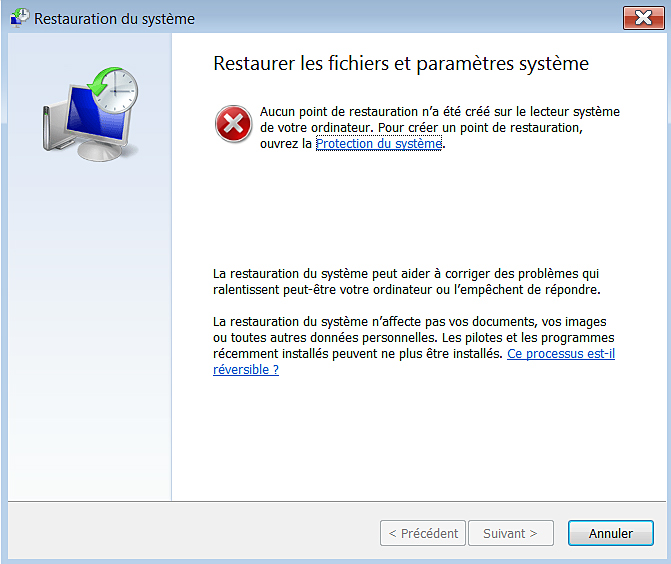 ne pas trouver le fichier de sauvegarde Windows