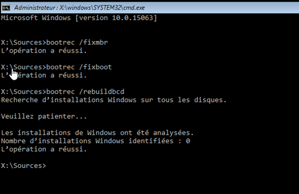 invite de commande  bootrec-fixboot