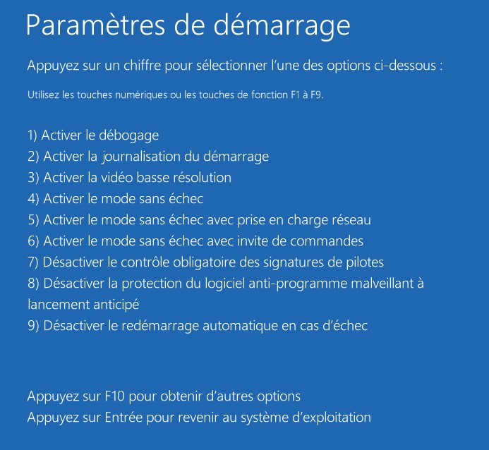 paramètres de démarrage