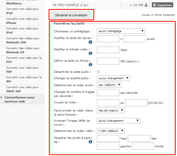 démarrer la conversion