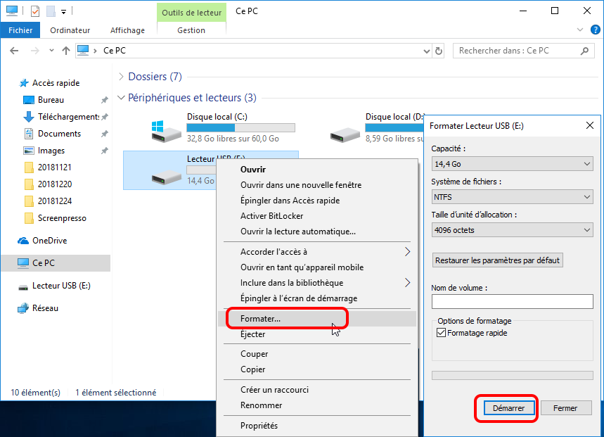 formatage de la carte SD sous Windows