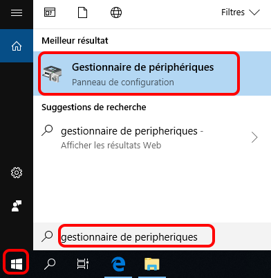 rechercher le Gestionnaire de périphériques