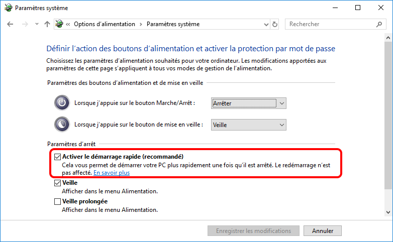 activer le démarrage rapide