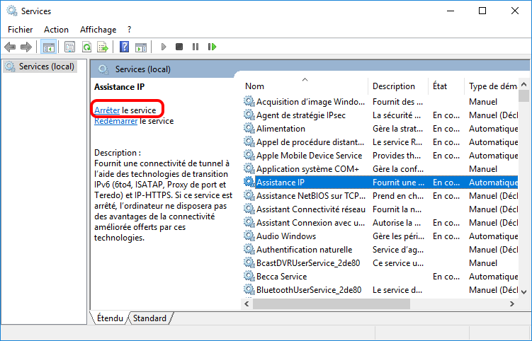 arrêter l'assistance IP