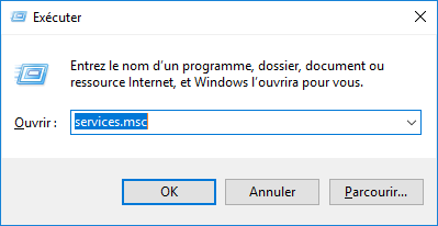 taper la commande services.msc