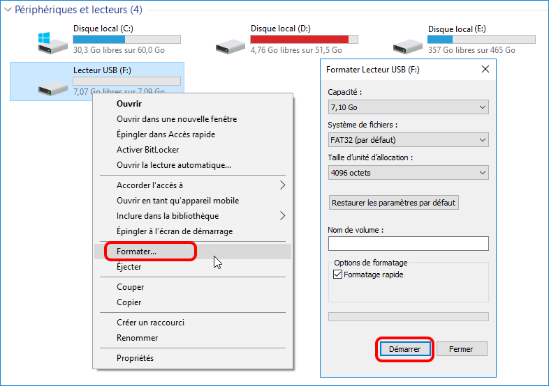 formater une clé USB ou formater un disque dur sous Windows 10