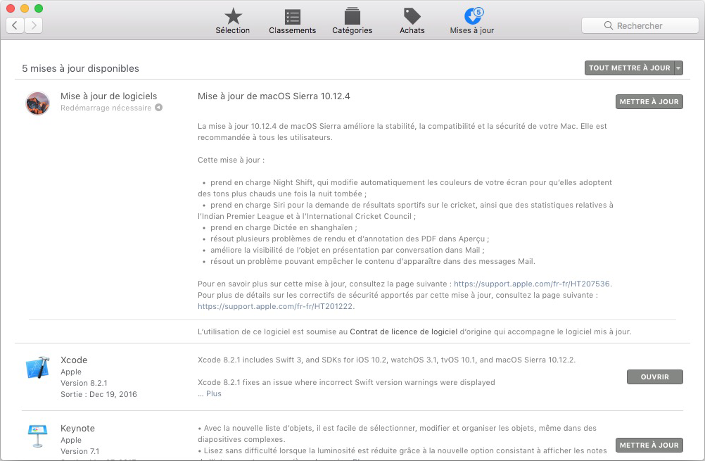 mises à jour sur MacOS