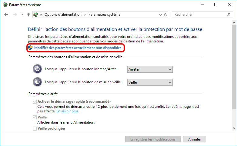 paramètres alimentation