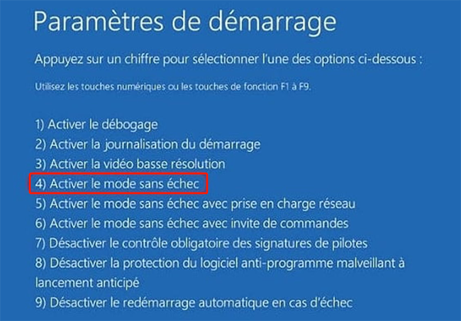 activer le mode sans échec