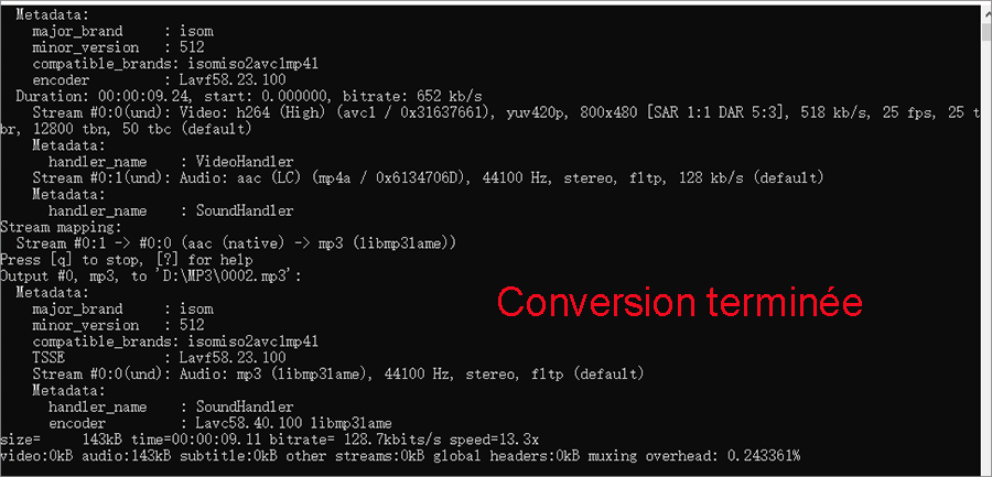 conversion mp4 en mp3 terminée