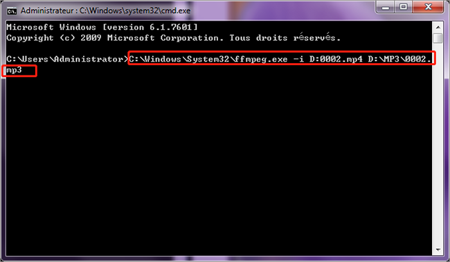 entrer la ligne de commande pour convertir mp4 en mp3