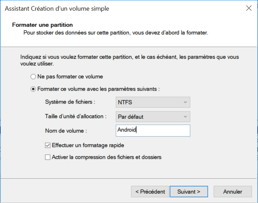 Formater la partition