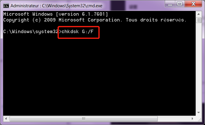 exécuter la commande chkdsk