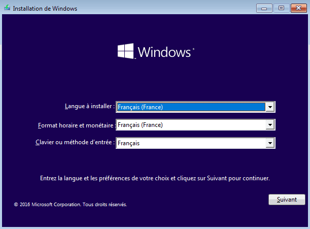 lancer l'installation de Windows
