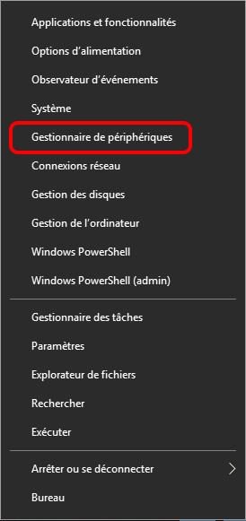 sélectionner l'option Gestionnaire de périphériques
