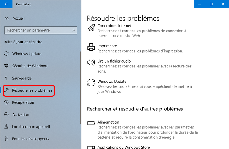 utiliser la fonction Résoudre les problèmes pour réparer l'erreur 0x8000ffff