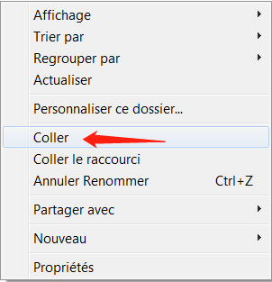 coller les fichiers sur le dossier