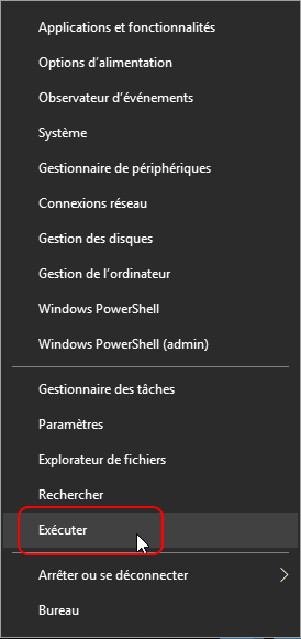 sélectionner l'option Exécuter