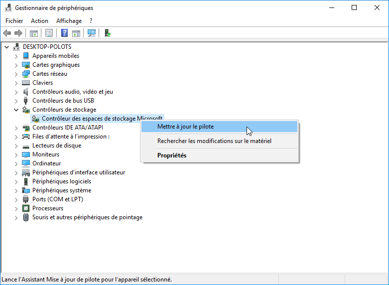 mettre à jour le pilote de contrôleurs de stockage