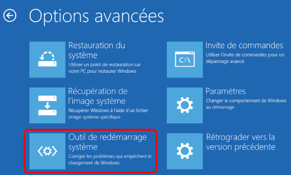 outil de redémarrage système pour réparer les problèmes de Windows