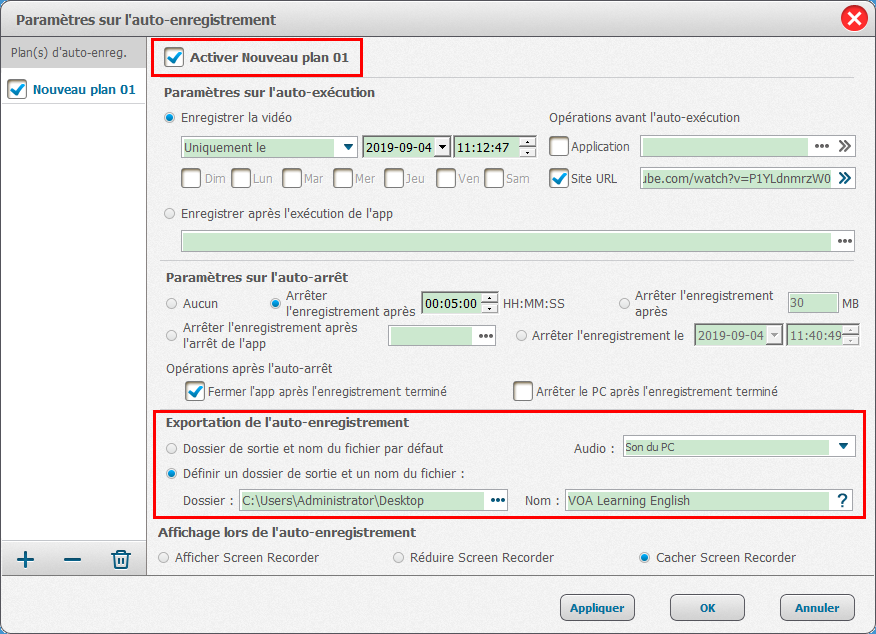 cliquer sur Activer le plan enregistrement